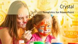  Presentation with two cute sisters playing - Presentation design with funny sisters playing with painting background and a blonde colored foreground