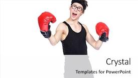  Presentation with sports wear ski goggles - Theme with funny skinny boxer man sports background and a white colored foreground