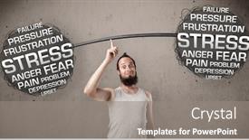  Presentation with stress - Beautiful slides featuring funny-skinny-guy-defeating-stress backdrop and a gray colored foreground