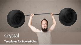  Presentation with lifting weights - Colorful slide deck enhanced with funny skinny guy lifting incredible backdrop and a  colored foreground