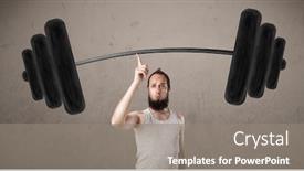  Presentation with lifting weights - Slide deck enhanced with funny skinny guy lifting incredible weights background and a gray colored foreground