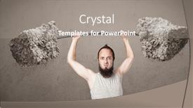  Presentation with lifting weights - Amazing PPT layouts having funny skinny guy lifting large rock stone weights backdrop and a gray colored foreground