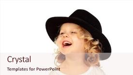  Presentation with black child - Beautiful theme featuring funny small blond child with black hat isolated on a white background backdrop and a lemonade colored foreground