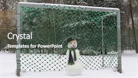  Presentation with defending - Audience pleasing slide deck consisting of funny snowman defending the soccer goal in the park backdrop and a dark gray colored foreground