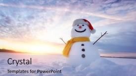  Presentation with happy new year - PPT theme enhanced with funny snowman in santa hat background and a light blue colored foreground
