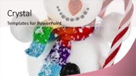  Presentation with snowman - PPT theme consisting of funny snowman with black hat and striped stick in his hand isolated on white background background and a lemonade colored foreground