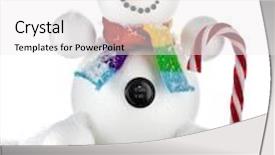  Presentation with snowman - PPT layouts featuring funny snowman with black hat and striped stick in his hand isolated on white background background and a white colored foreground