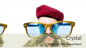  Presentation with military - Cool new slides with funny soldier in military concept backdrop and a mint green colored foreground