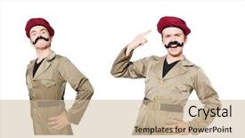  Presentation with military soldier leader - Beautiful slide deck featuring funny soldier in military concept backdrop and a soft green colored foreground