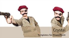  Presentation with military - Presentation theme enhanced with funny soldier in military concept background and a coral colored foreground