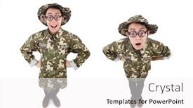  Presentation with military - PPT theme consisting of funny-soldier-in-military-concept background and a white colored foreground