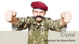  Presentation with military - Beautiful PPT theme featuring funny-soldier-in-military-concept backdrop and a coral colored foreground