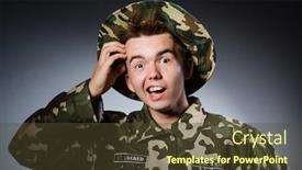  Presentation with military - Colorful PPT theme enhanced with funny-soldier-in-military-concept backdrop and a tawny brown colored foreground