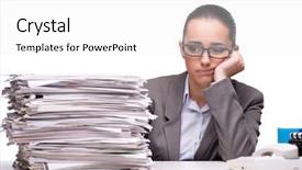  Presentation with piles - Amazing PPT layouts having funny stacks - angry woman with piles backdrop and a white colored foreground