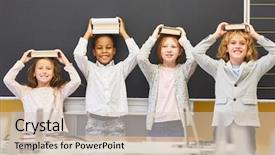  Presentation with children books - Amazing theme having funny stacks - group of children in elementary backdrop and a soft green colored foreground