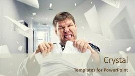  Presentation with stressed - Slide deck featuring funny stacks - stressed businessman tearing out stack background and a soft green colored foreground