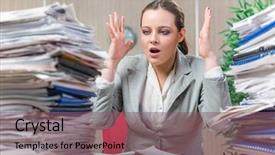  Presentation with stress - Slide deck having funny stacks - woman under stress from excessive background and a violet colored foreground