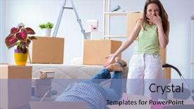  Presentation with apartment - PPT theme with funny stacks - young family moving to new background and a teal colored foreground
