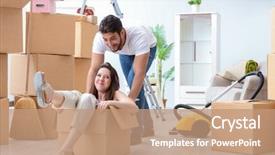  Presentation with apartment - Colorful slide set enhanced with funny stacks - young family moving to new backdrop and a coral colored foreground