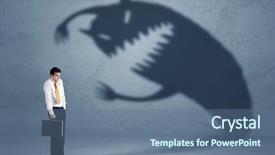  Presentation with shadow - Colorful presentation enhanced with funny stress - business man afraid of his backdrop and a ocean colored foreground