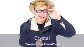  Presentation with safari - Amazing PPT theme having funny student wearing safari hat backdrop and a tawny brown colored foreground