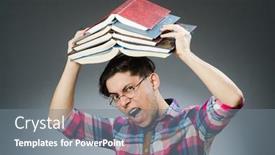  Presentation with many books - Slide deck with funny student with many books background and a gray colored foreground