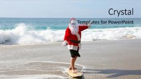  Presentation with summer christmas - Beautiful presentation theme featuring funny summer - christmas surfing santa claus backdrop and a light blue colored foreground