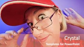  Presentation with funny cow on cow farm - Presentation theme enhanced with funny-surprised-woman-portrait background and a coral colored foreground