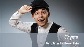  Presentation with taxi - Amazing PPT layouts having funny taxi driver wearing peaked cap backdrop and a gray colored foreground