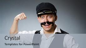  Presentation with taxi - Slide deck with funny taxi driver wearing peaked cap background and a light blue colored foreground