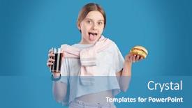  Presentation with eat - Colorful slide set enhanced with funny-teenage-girl-in-casualwear backdrop and a teal colored foreground