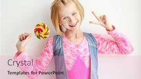  Presentation with lollipop - Slide deck featuring funny teenager girl holding colourful lollipop on white background background and a lemonade colored foreground