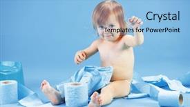  Presentation with studio - PPT theme featuring funny toddler sitting on potty background and a light blue colored foreground