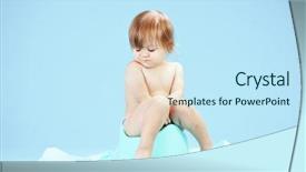  Presentation with shot - PPT theme with funny toddler sitting on potty background and a cool aqua colored foreground