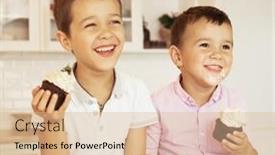  Presentation with kids - PPT theme with funny-two-brothers-male-kids background and a coral colored foreground