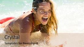  Presentation with swimming - Theme consisting of funny summer - beautiful woman having a fun background and a coral colored foreground