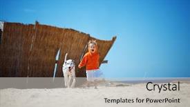  Presentation with alone - PPT theme featuring funny cheerful dalmatian - child walking alone with her background and a light gray colored foreground