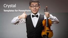  Presentation with funny - Slide deck with funny violin player with fiddle background and a gray colored foreground