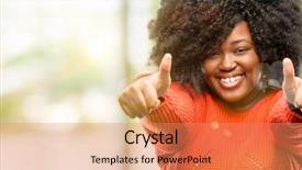  Presentation with stand - Presentation theme enhanced with funny welcome - beautiful african woman stand happy background and a  colored foreground