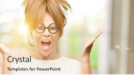  Presentation with wow - Audience pleasing PPT layouts consisting of funny welcome - crazy middle age woman wearing backdrop and a lemonade colored foreground