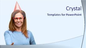  Presentation with blue handshake - Theme with funny welcome - middle age woman celebrates birthday background and a white colored foreground