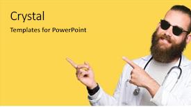  Presentation with beard - Presentation theme with funny welcome - young blond doctor man background and a light gray colored foreground