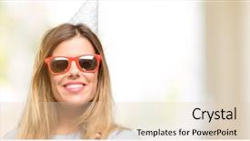  Presentation with trust - PPT layouts enhanced with funny welcome - young woman celebrates birthday holds background and a lemonade colored foreground