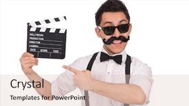  Presentation with clapper - Presentation featuring funny with movie clapper isolated background and a lemonade colored foreground