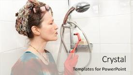  Presentation with bathroom - Amazing slides having funny woman cleaning bathroom shower backdrop and a lemonade colored foreground