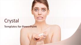  Presentation with pills - Cool new slides with funny woman holding pills isolated backdrop and a lemonade colored foreground