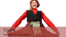  Presentation with scottish dance - Cool new PPT theme with funny woman in scottish clothing backdrop and a red colored foreground