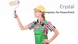  Presentation with funny construction - Slide deck having funny-woman-painter-in-construction background and a white colored foreground