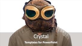  Presentation with pilot - Cool new PPT theme with funny woman pilot isolated on white backdrop and a tawny brown colored foreground