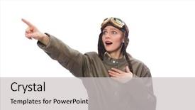 Presentation with pilot - Cool new slide set with funny woman pilot isolated on white backdrop and a light gray colored foreground
